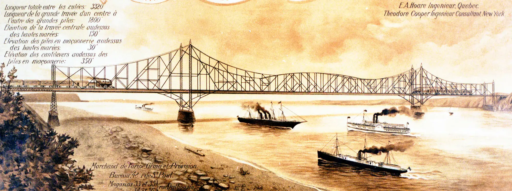 Esquisse du pont de Québec. Source : Archives de la Ville de Québec.
