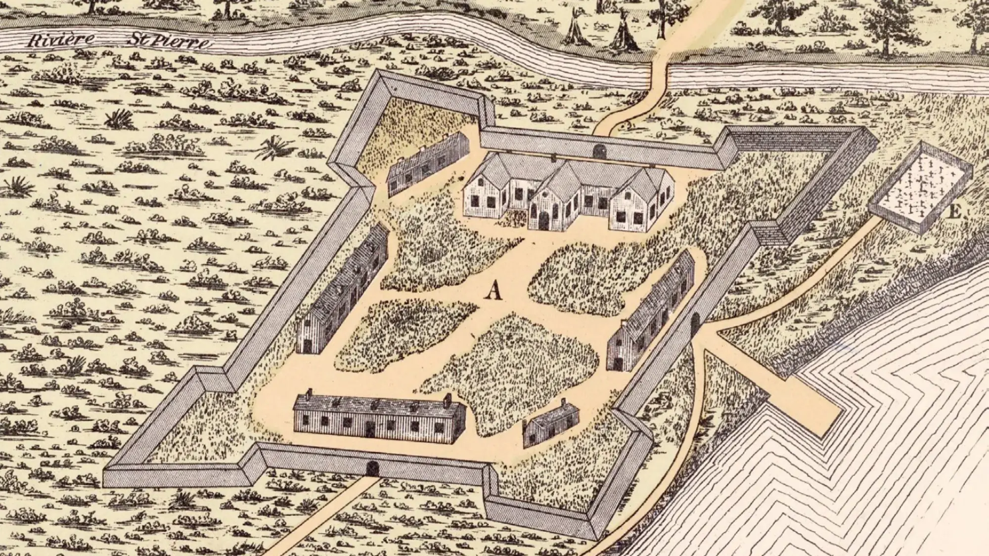 Fort Ville-Marie, Montréal, 1645. Illustration de Pierre-Louis Morin publiée dans La Patrie en 1884. Source : Wikipédia.
