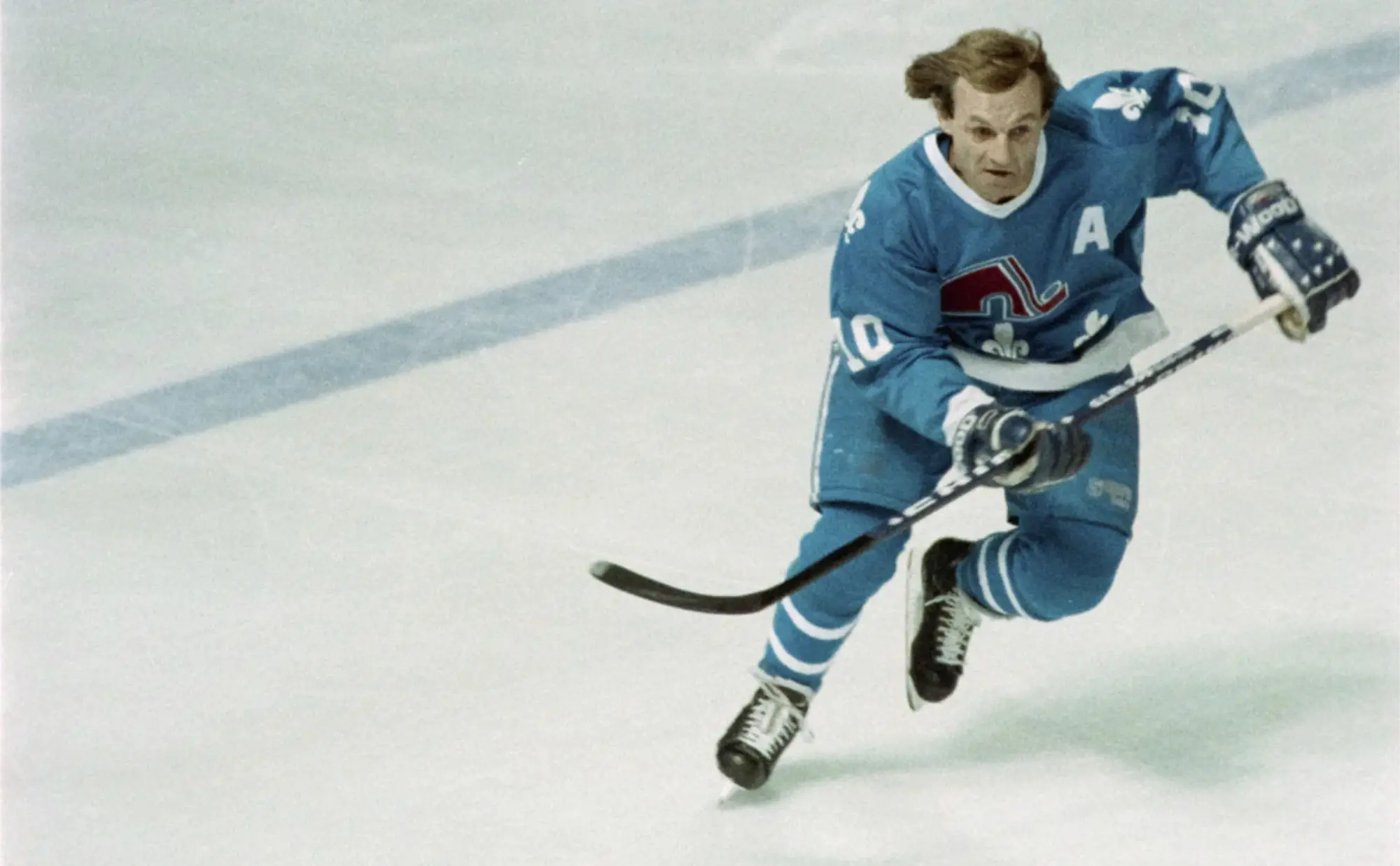 Guy Lafleur au Forum de Montréal le 30 mars 1991 dans l'uniforme des Nordiques de Québec. Photo : Luc-Simon Perreault, BAnQ, Fonds La Presse.