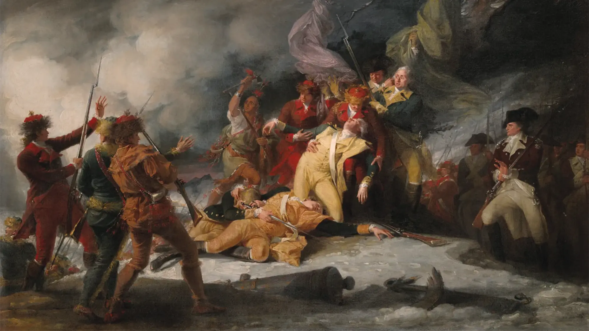 Mort du général Montgomery lors de l’attaque de Québec le 31 décembre 1775. John Trumbull, huile sur canevas, 1786, Yale University Art Gallery.