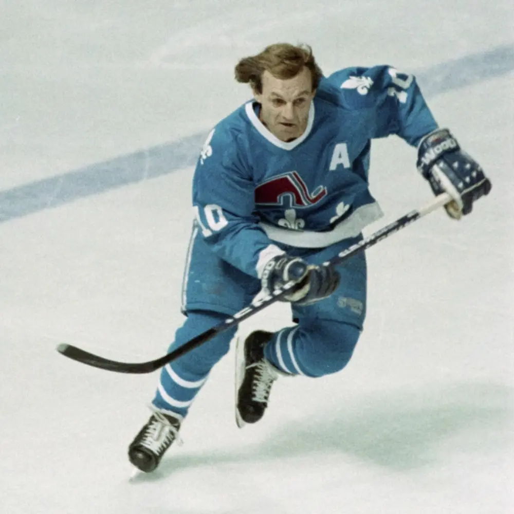 Guy Lafleur au Forum de Montréal le 30 mars 1991 dans l'uniforme des Nordiques de Québec. Photo : Luc-Simon Perreault, BAnQ, Fonds La Presse.