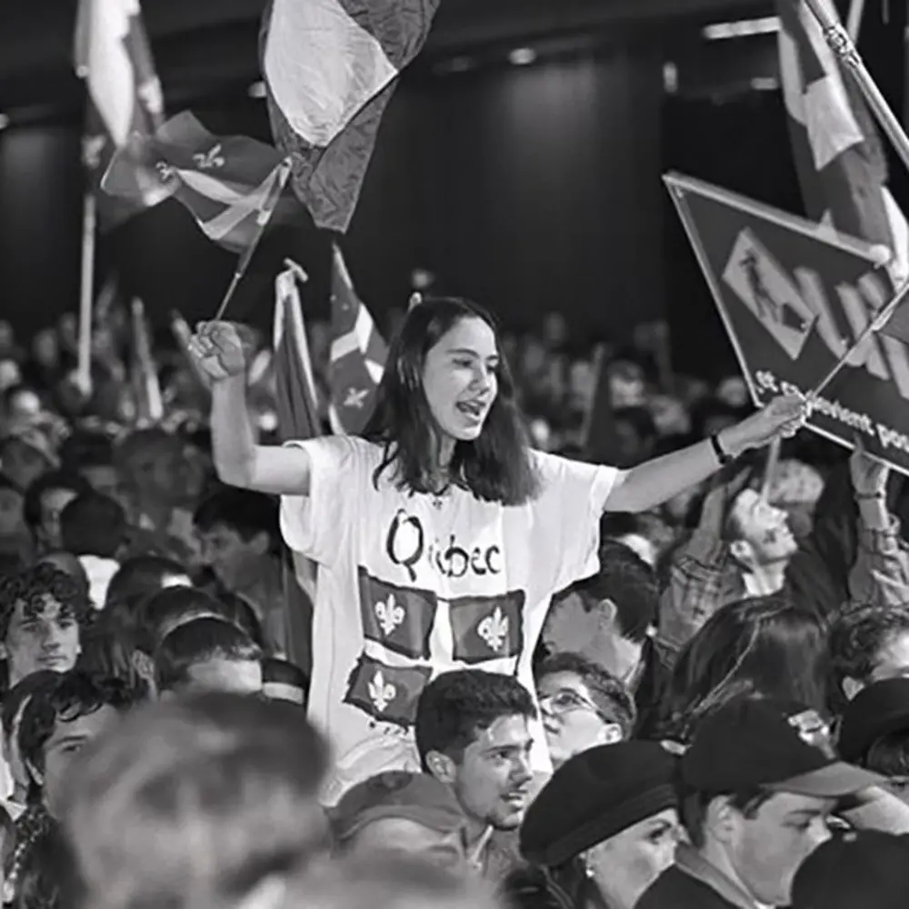 Foule de partisans du OUI lors du référendum sur la souveraineté du Québec de 1995. Photo : Alain Chagnon, Fonds CSN.