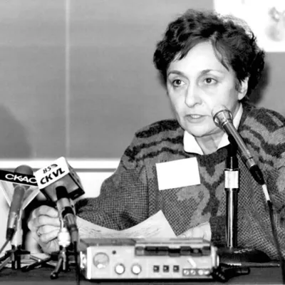 Andrée Ferretti au Colloque sur l’évolution linguistique au Québec, le 18 février 1989.