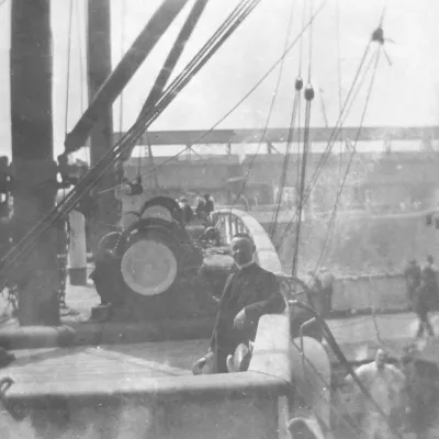 Lionel Groulx à bord du « Corsican », lors de son deuxième voyage en Europe, le 6 août 1921.