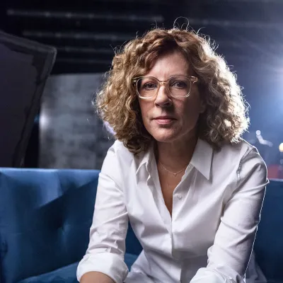 Sophie Lorain sur le plateau de tournage de la série Nos géants, saison 3