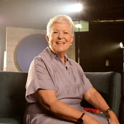 Louise Harel sur le plateau de tournage de la série Nos géants, saison 3