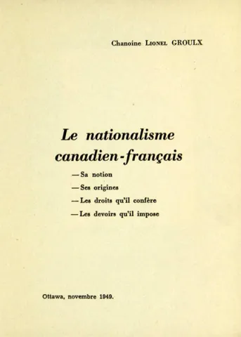 Le nationalisme canadien-français (page couverture)