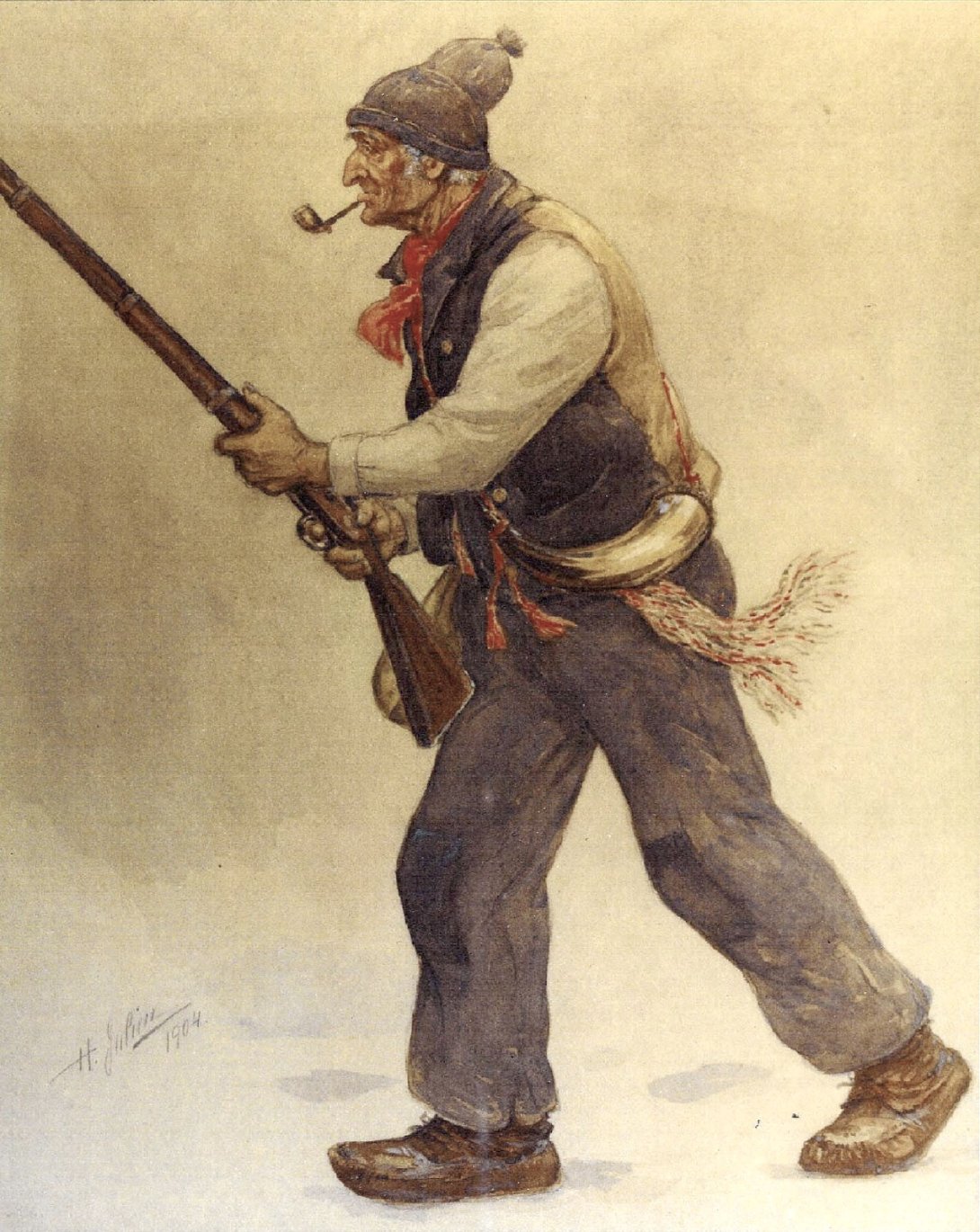Le vieux patriote de 1837 - Gouache sur papier peinte par Henri Julien en 1904