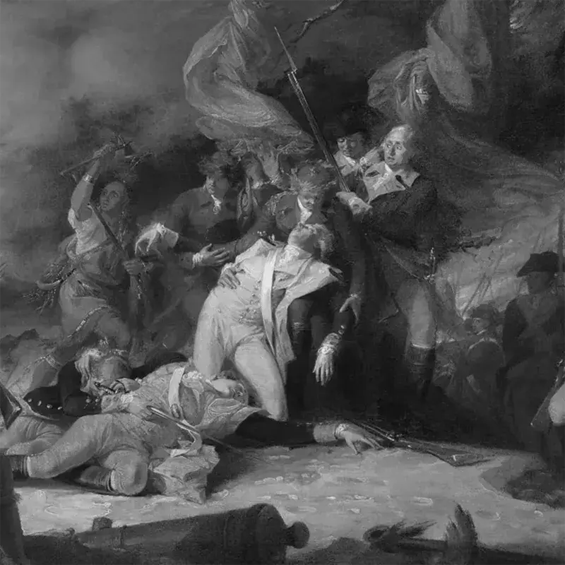 Mort du général Montgomery lors de l’attaque de Québec le 31 décembre 1775. John Trumbull, huile sur canevas, 1786, Yale University Art Gallery.